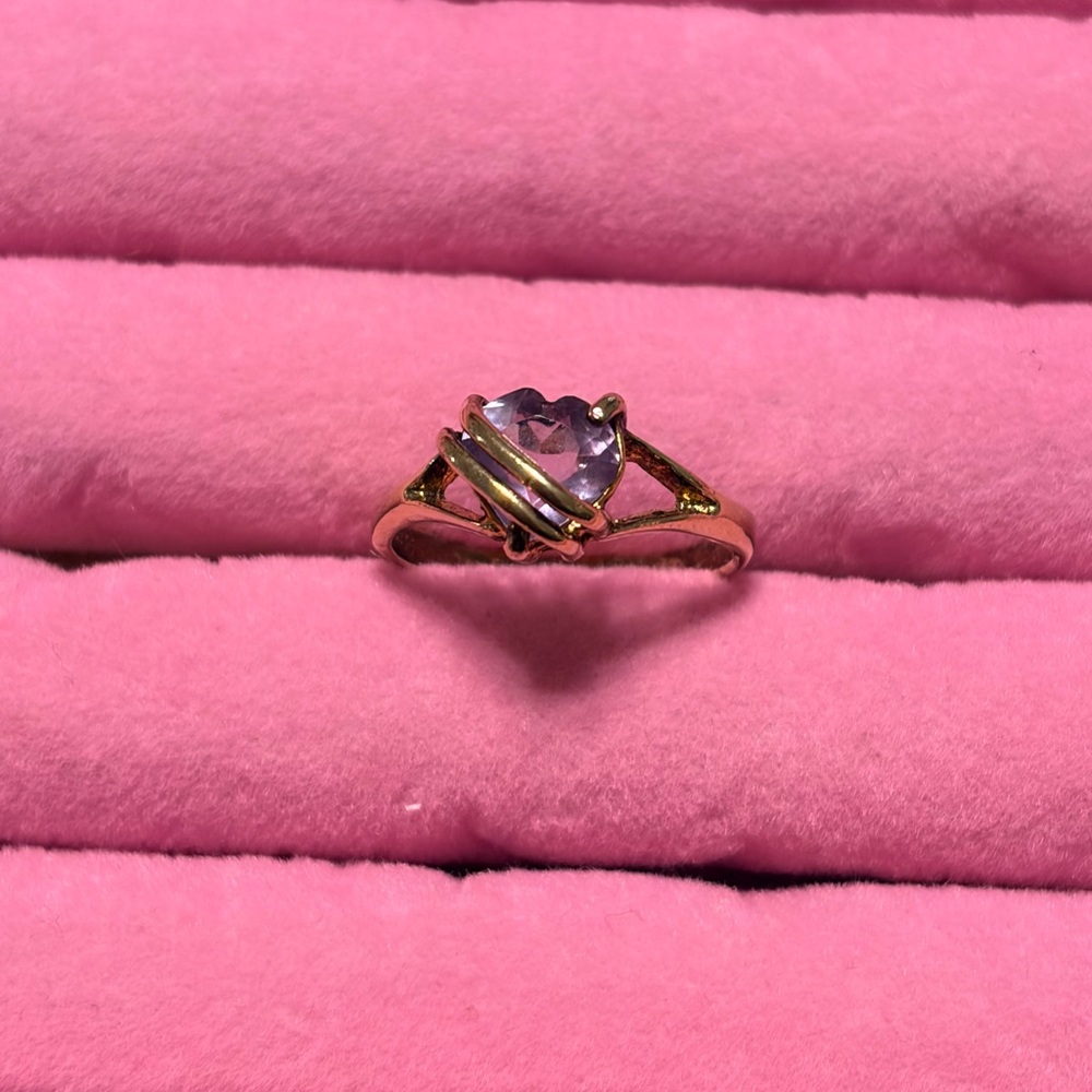 Sterling silver amethyst heart gold plated ring size 8.5